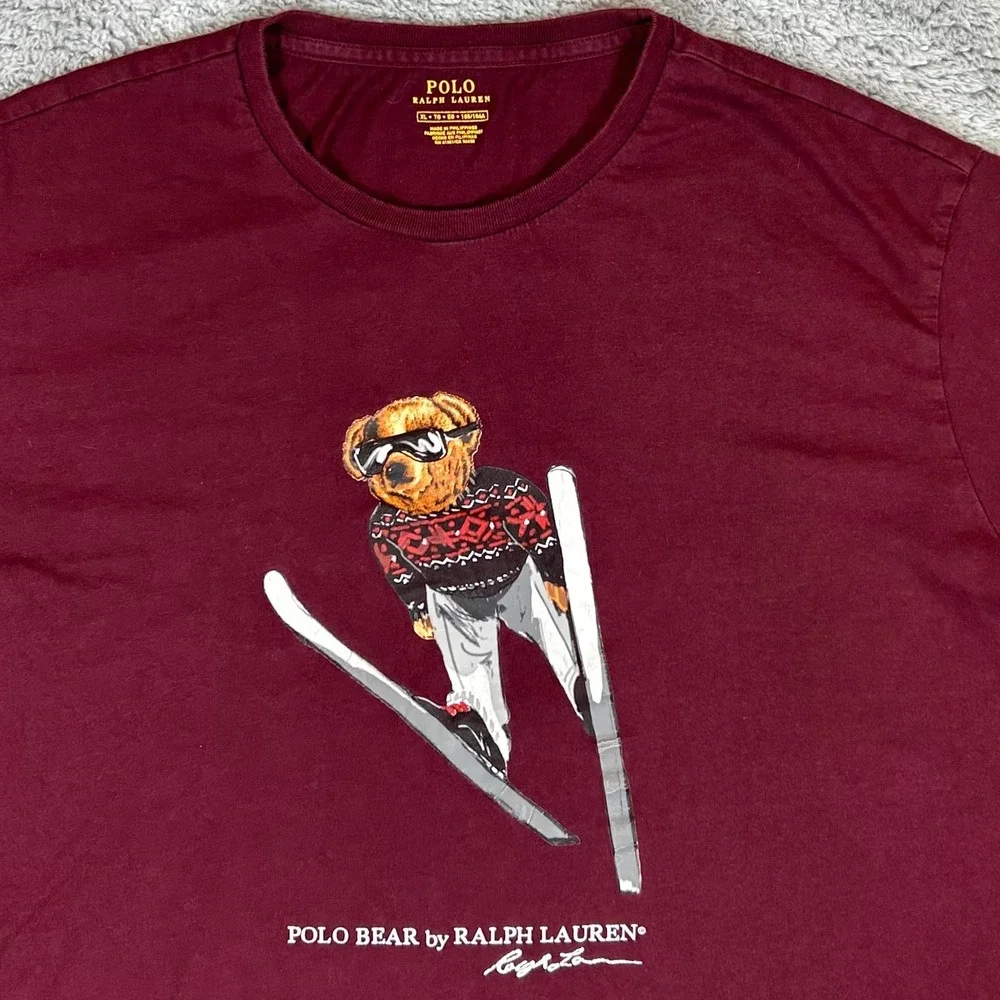 Polo Ralph Lauren Skiing Polo Bear Graphic T-Shirt Burgundy XL Mens